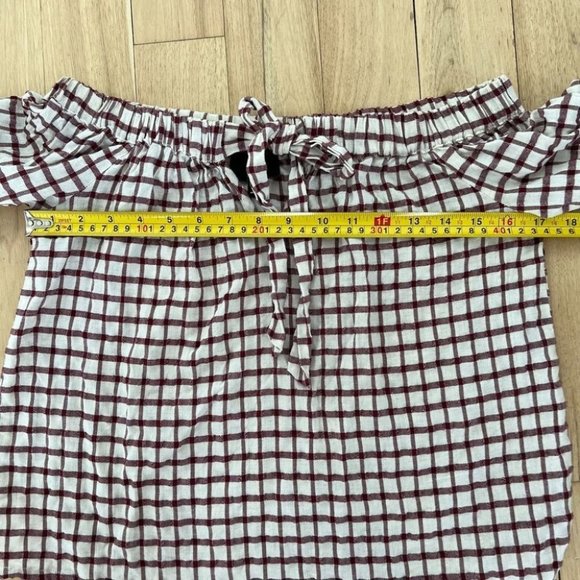 Lumière cotton/linen blend off-the-shoulder gingham tie-front top - Picture 9 of 11